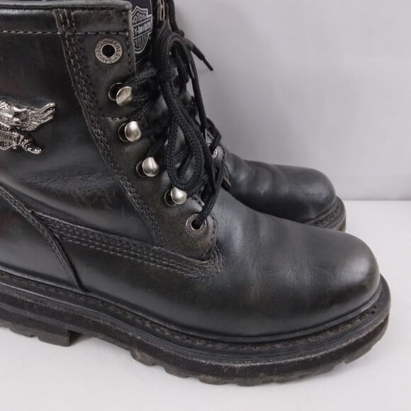HARLEY-DAVIDSON Lace Up Chukka Boots Black Metal Emblem Grunge Rock Women's 7.5 - Picture 3 of 16